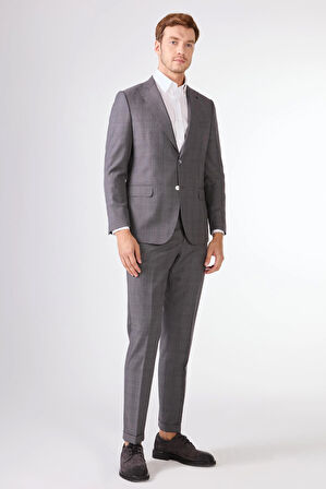 Gri   Balıksırtı Erkek Takım Elbise - Slim Fit