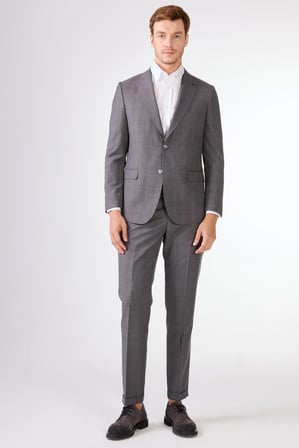Gri   Balıksırtı Erkek Takım Elbise - Slim Fit