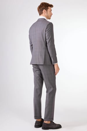 Gri   Balıksırtı Erkek Takım Elbise - Slim Fit