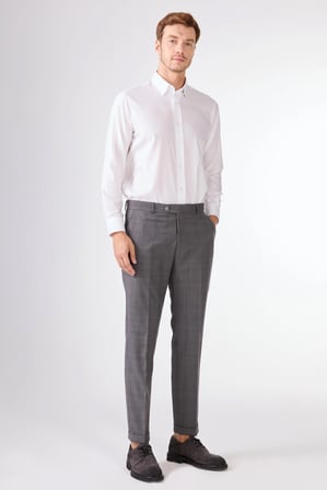 Gri   Balıksırtı Erkek Takım Elbise - Slim Fit