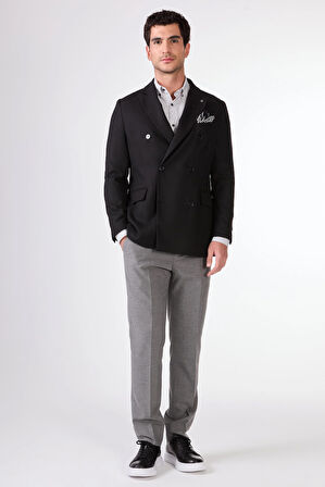 Siyah Kruvaze Slim Fit Erkek Ceket