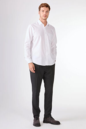 Beyaz Pamuk Regular Fit Uzun Kol Erkek Gömlek 