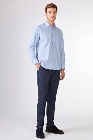 Mavi Düz Uzun Kol Regular Fit Erkek Gömlek 