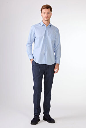 Mavi Düz Uzun Kol Regular Fit Erkek Gömlek 