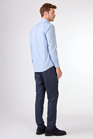 Mavi Düz Uzun Kol Regular Fit Erkek Gömlek 