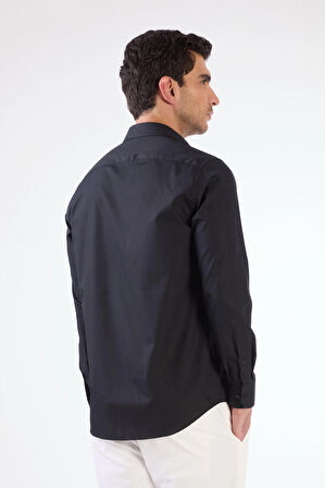 Siyah Pamuk Regular Fit Uzun Kol Erkek Gömlek 