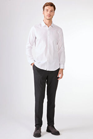 Beyaz Düz  Uzun Kol Slim Fit Erkek Gömlek 