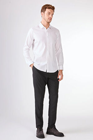 Beyaz Düz  Uzun Kol Slim Fit Erkek Gömlek 