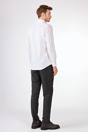 Beyaz Düz  Uzun Kol Slim Fit Erkek Gömlek 