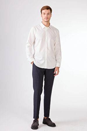 Kırık Beyaz  Düz Slim Fit Uzun Kol Erkek Gömlek 