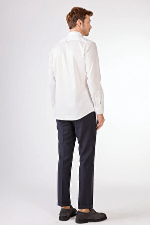 Kırık Beyaz  Düz Slim Fit Uzun Kol Erkek Gömlek 