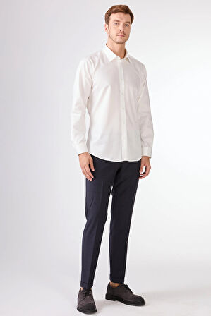 Kırık Beyaz  Düz Slim Fit Uzun Kol Erkek Gömlek 