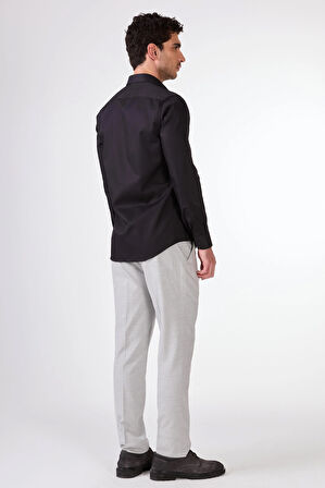 Siyah Düz Renk Uzun Kol Slim Fit Erkek Gömlek 