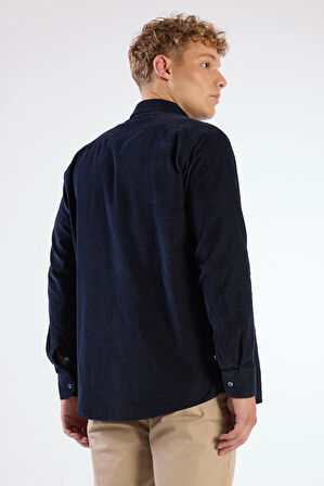 Gece Laciverti Fitilli Cepli Regular Fit Erkek Gömlek