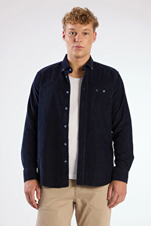 Gece Laciverti Fitilli Cepli Regular Fit Erkek Gömlek