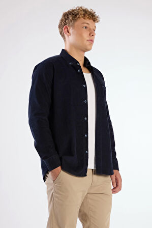 Gece Laciverti Fitilli Cepli Regular Fit Erkek Gömlek