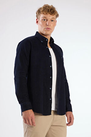 Gece Laciverti Fitilli Cepli Regular Fit Erkek Gömlek