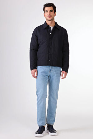 Lacivert Kapitone Slim Fit Çıtçıt Kapamalı Erkek Mont