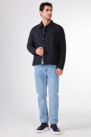 Lacivert Kapitone Slim Fit Çıtçıt Kapamalı Erkek Mont