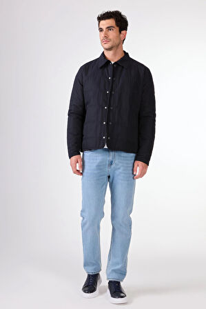 Lacivert Kapitone Slim Fit Çıtçıt Kapamalı Erkek Mont