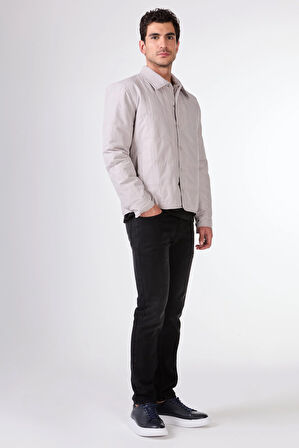 Gri Çıtçıt Kapamalı Kapitone Slim Fit Erkek Mont