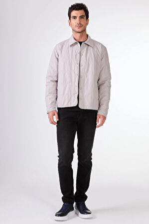 Gri Çıtçıt Kapamalı Kapitone Slim Fit Erkek Mont