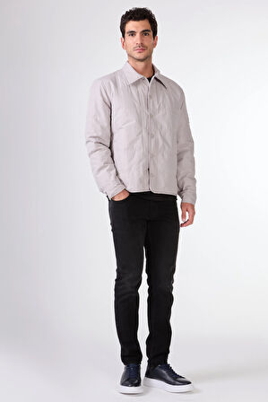 Gri Çıtçıt Kapamalı Kapitone Slim Fit Erkek Mont