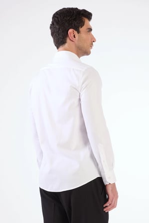 Erkek Slim Fit Düğmeli Yaka Uzun Kol Krem Gömlek