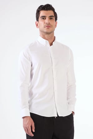 Erkek Slim Fit Düğmeli Yaka Uzun Kol Krem Gömlek