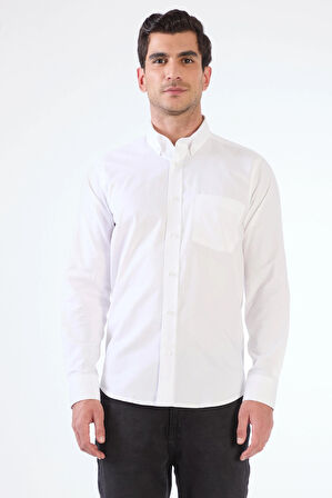 Beyaz Oxford Regular Fit Erkek Gömlek 
