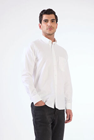 Beyaz Oxford Regular Fit Erkek Gömlek 