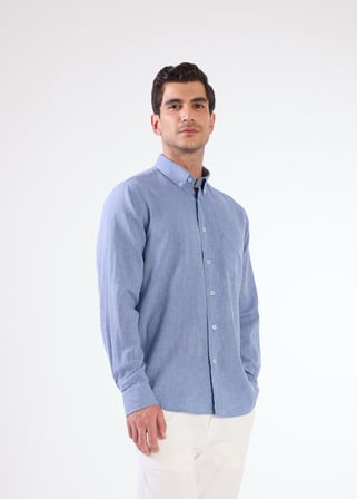 Erkek Regular Fit Düğmeli Yaka Uzun Kol İndigo Gömlek