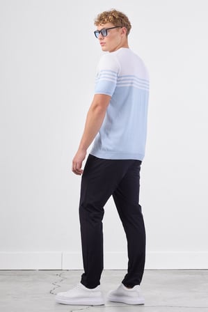 Erkek Slim Fit Bisiklet Yaka Açık Mavi Triko T-shirt