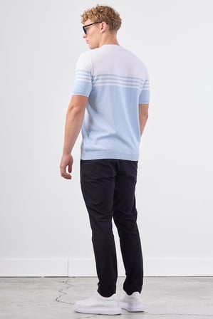 Erkek Slim Fit Bisiklet Yaka Açık Mavi Triko T-shirt