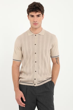 Erkek Slim Fit Bisiklet Yaka Bej Triko T-shirt