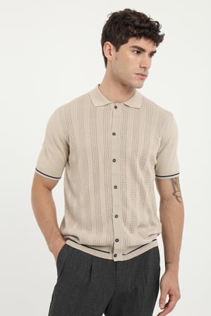 Erkek Slim Fit Bisiklet Yaka Bej Triko T-shirt
