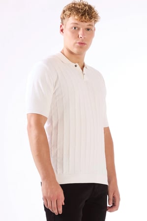 Beyaz Polo Düğmeli Kısa Kollu Düz Renk Fitilli Slim Fit Erkek Triko