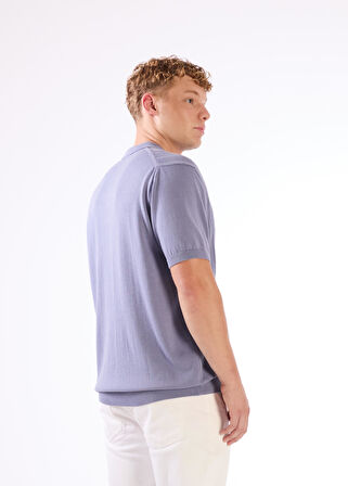 İndigo Polo Düğmeli Kısa Kollu Düz Renk Fitilli Slim Fit Erkek Triko