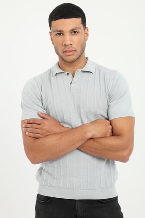 Erkek Slim Fit Polo Yaka Gri Triko T-shirt