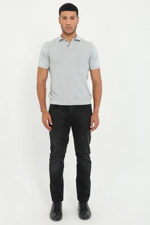 Erkek Slim Fit Polo Yaka Gri Triko T-shirt