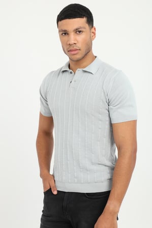Erkek Slim Fit Polo Yaka Gri Triko T-shirt