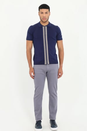 Erkek Slim Fit Fermuarlı Polo Yaka Lacivert Triko T-shirt