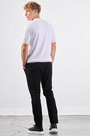 Beyaz Fermuarlı Polo Yaka Kısa Kollu Örgü Slim Fit Erkek Triko