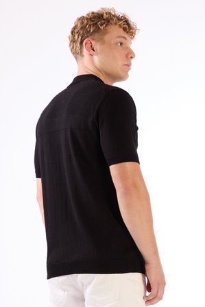 Siyah Fermuarlı Polo Yaka Kısa Kollu Örgü Slim Fit Erkek Triko