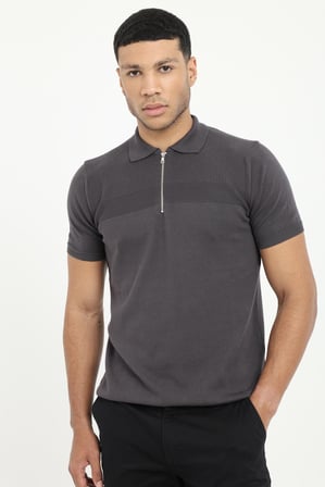 Erkek Slim Fit Polo Yaka Antrasit Triko T-shirt
