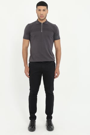 Erkek Slim Fit Polo Yaka Antrasit Triko T-shirt
