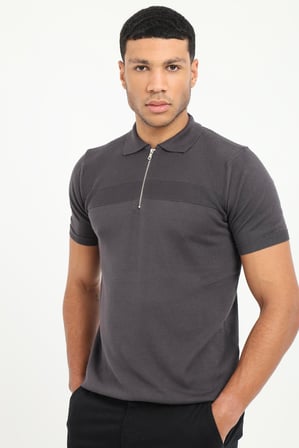 Erkek Slim Fit Polo Yaka Antrasit Triko T-shirt
