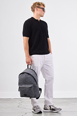 Siyah Polo Düğme Yaka Düz Renk Slim Fit Erkek Triko