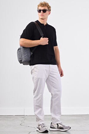 Siyah Polo Düğme Yaka Düz Renk Slim Fit Erkek Triko