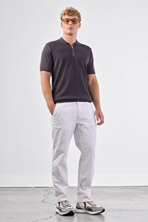 Beyaz Düz Erkek Pantolon - Regular Fıt